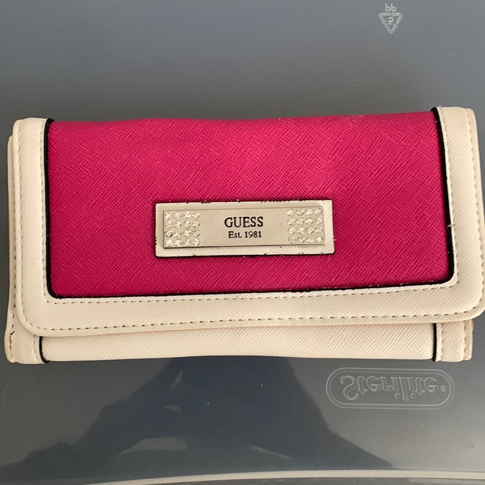 Guess wallet, pink and white leather